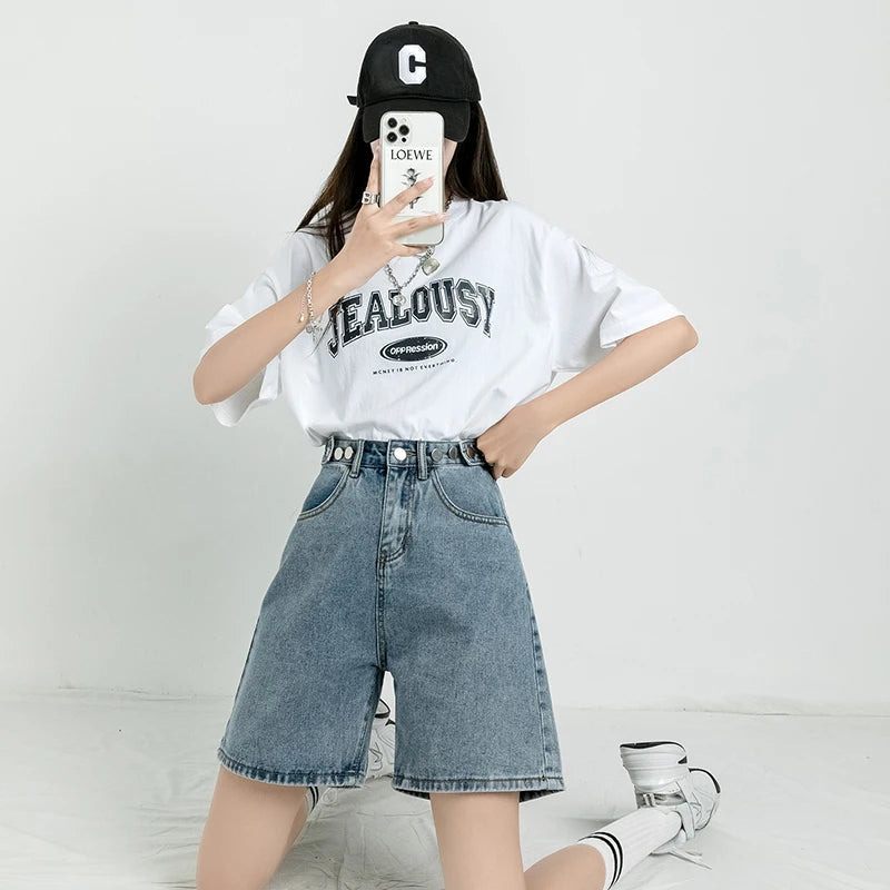 Trendy Adjustable Waist Denim Shorts for Y2K Aesthetic and Grunge Style Outfits