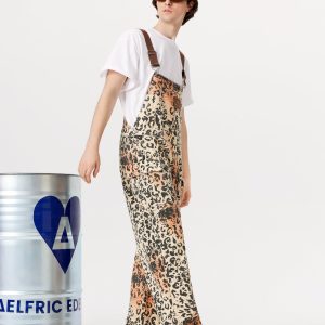 Trendy Apricot Leopard Print Overalls for Y2K Fashion and Coquette Aesthetic Outfits