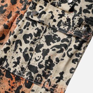 Trendy Apricot Leopard Print Overalls for Y2K Fashion and Coquette Aesthetic Outfits