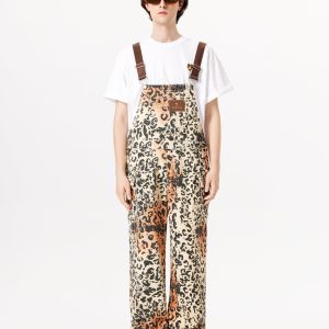 Trendy Apricot Leopard Print Overalls for Y2K Fashion and Coquette Aesthetic Outfits