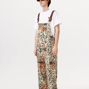 Trendy Apricot Leopard Print Overalls for Y2K Fashion and Coquette Aesthetic Outfits