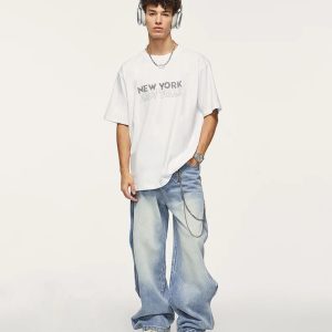 Trendy Baggy Washed Denim Jeans for Y2K Aesthetic and Grunge Style Outfits