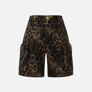 Trendy Big Pocket Leopard Print Cargo Shorts for Y2K Fashion Lovers