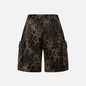 Trendy Big Pocket Leopard Print Cargo Shorts for Y2K Fashion Lovers