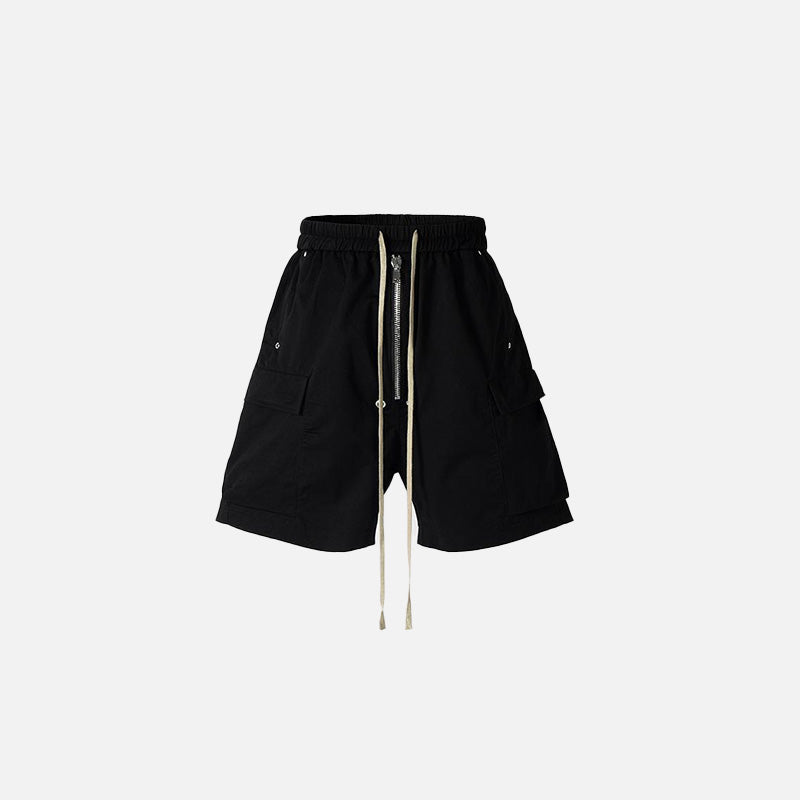 Trendy Black Drawstring Zip-Up Jorts for Y2K Aesthetic and Grunge Style Lovers