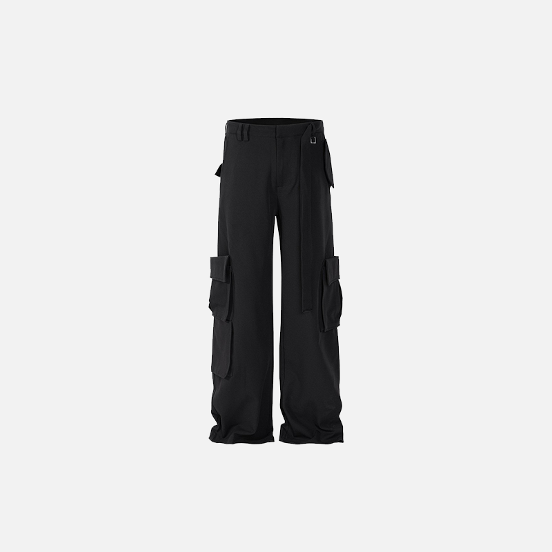 Trendy Black Multi-Pocket Cargo Pants for Y2K Aesthetic and Grunge Style Lovers