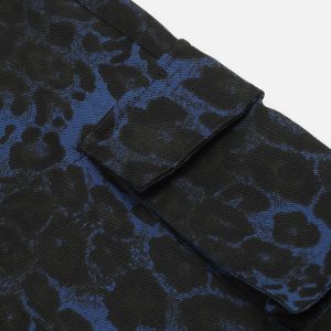 Trendy Blue Leopard Print Cargo Pants for Y2K Aesthetic and Grunge Style Outfits