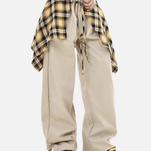 Trendy Detachable Plaid Baggy Pants for Y2K Aesthetic and Grunge Style Outfits