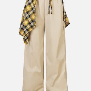 Trendy Detachable Plaid Baggy Pants for Y2K Aesthetic and Grunge Style Outfits