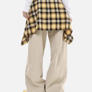 Trendy Detachable Plaid Baggy Pants for Y2K Aesthetic and Grunge Style Outfits