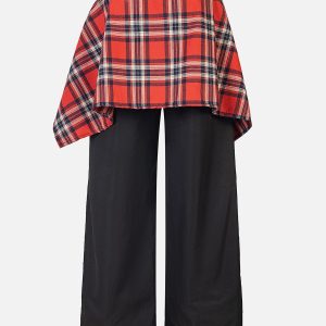 Trendy Detachable Plaid Baggy Pants for Y2K Aesthetic and Grunge Style Outfits