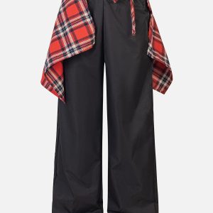 Trendy Detachable Plaid Baggy Pants for Y2K Aesthetic and Grunge Style Outfits