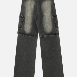 Trendy Detachable Washed Jeans for Y2K Aesthetic Outfits and Grunge Style Looks