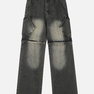 Trendy Detachable Washed Jeans for Y2K Aesthetic Outfits and Grunge Style Looks