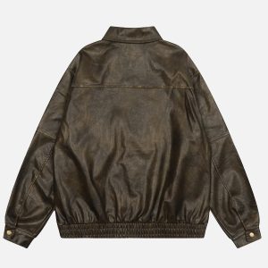 Trendy Dip-Dye Washed Faux Leather Jacket for Y2K Aesthetic and Grunge Style Outfits