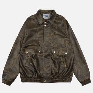 Trendy Dip-Dye Washed Faux Leather Jacket for Y2K Aesthetic and Grunge Style Outfits