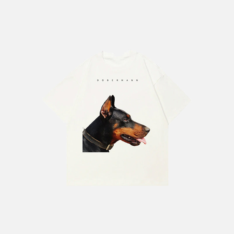 Trendy Doberman Graphic Tee - Y2K Aesthetic Cute Top for Grunge and Coquette Styles