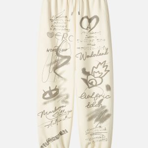 Trendy Graffiti Print Cargo Pants for Y2K Aesthetic and Grunge Style Outfits