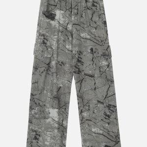 Trendy Grey Camouflage Cargo Pants for Y2K Aesthetic and Grunge Style Outfits