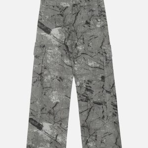 Trendy Grey Camouflage Cargo Pants for Y2K Aesthetic and Grunge Style Outfits