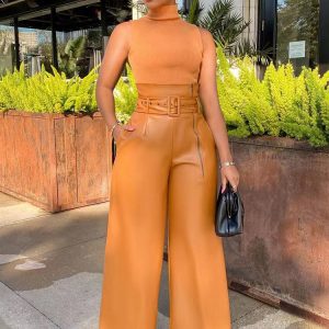 Trendy High Waist Wide Leg PU Pants for Y2K Aesthetic and Grunge Style Outfits