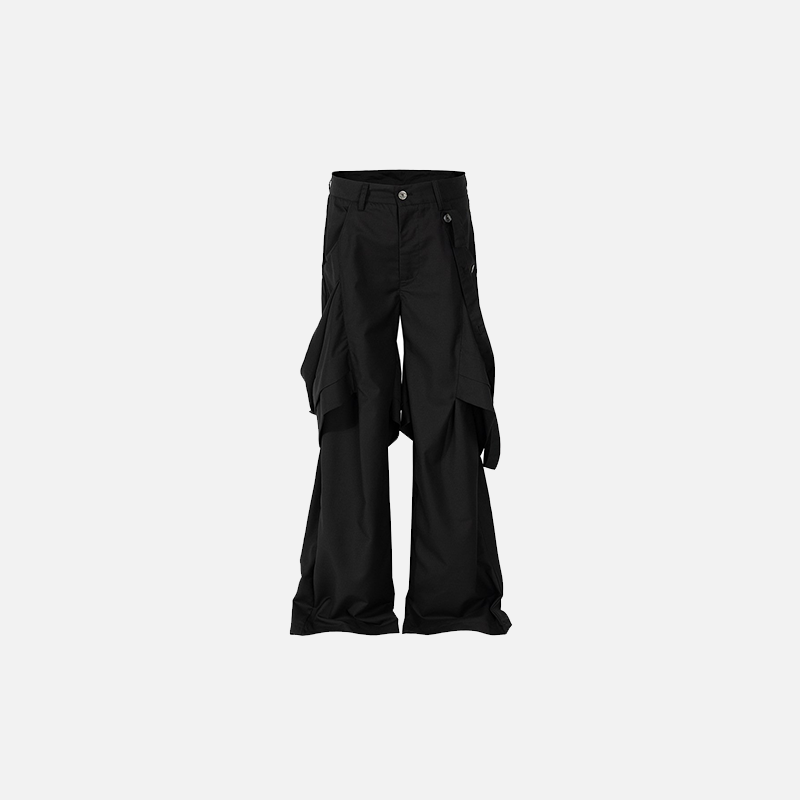 Trendy Irregular Structure Black Cargo Pants for Y2K Aesthetic and Grunge Style