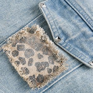 Trendy Leopard Print Denim Jacket for Y2K Aesthetic and Grunge Style Outfits