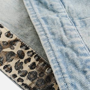 Trendy Leopard Print Denim Jacket for Y2K Aesthetic and Grunge Style Outfits