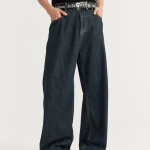 Trendy Loose Baggy Blue Denim Jeans for Y2K Aesthetic and Grunge Style Outfits