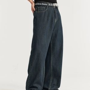 Trendy Loose Baggy Blue Denim Jeans for Y2K Aesthetic and Grunge Style Outfits