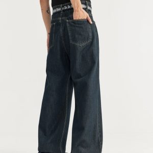 Trendy Loose Baggy Blue Denim Jeans for Y2K Aesthetic and Grunge Style Outfits