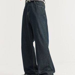 Trendy Loose Baggy Blue Denim Jeans for Y2K Aesthetic and Grunge Style Outfits