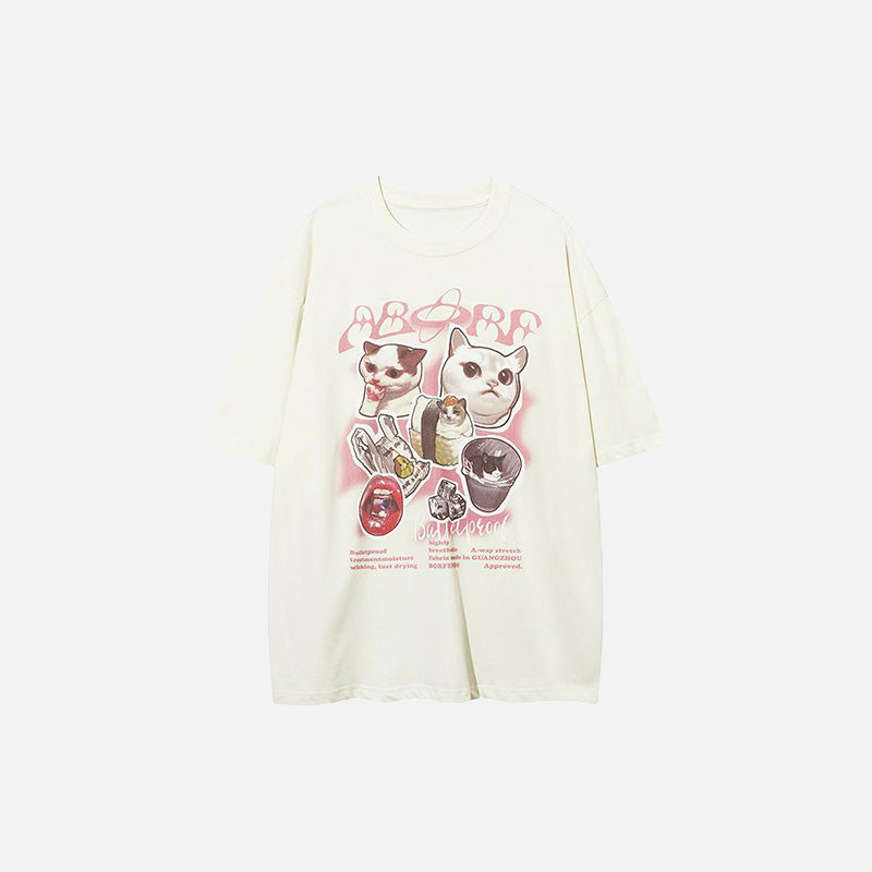 Trendy Loose Cat Print T-Shirt for Y2K Aesthetic Lovers and Cute Outfit Enthusiasts