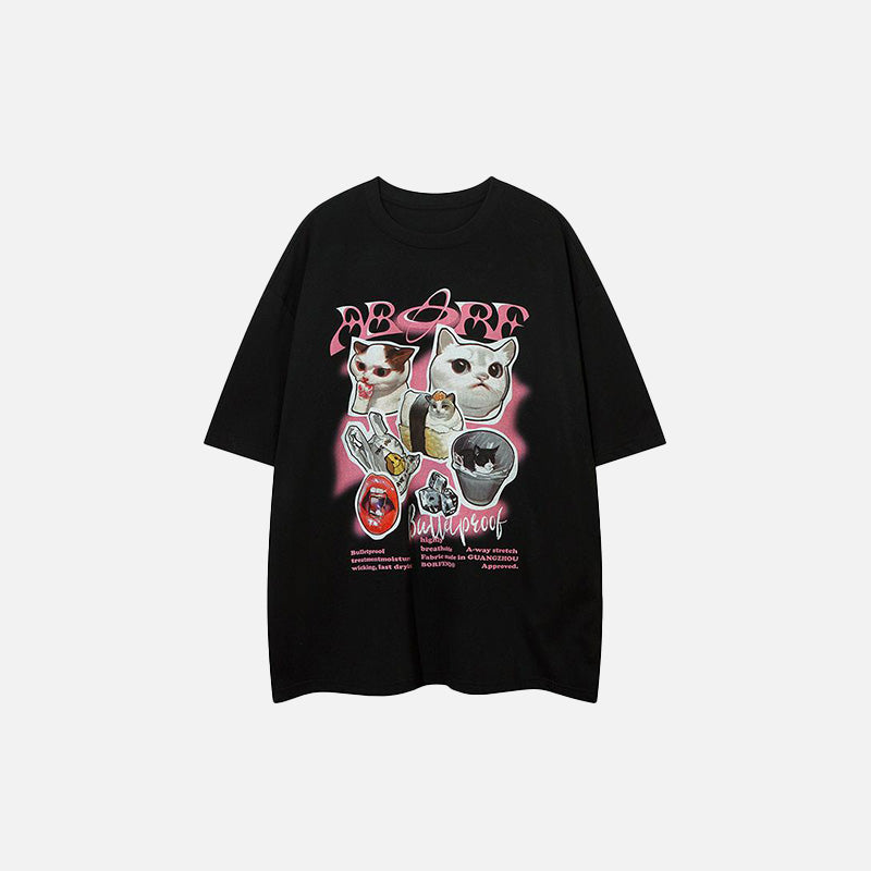 Trendy Loose Cat Print T-Shirt for Y2K Aesthetic Lovers and Cute Outfit Enthusiasts