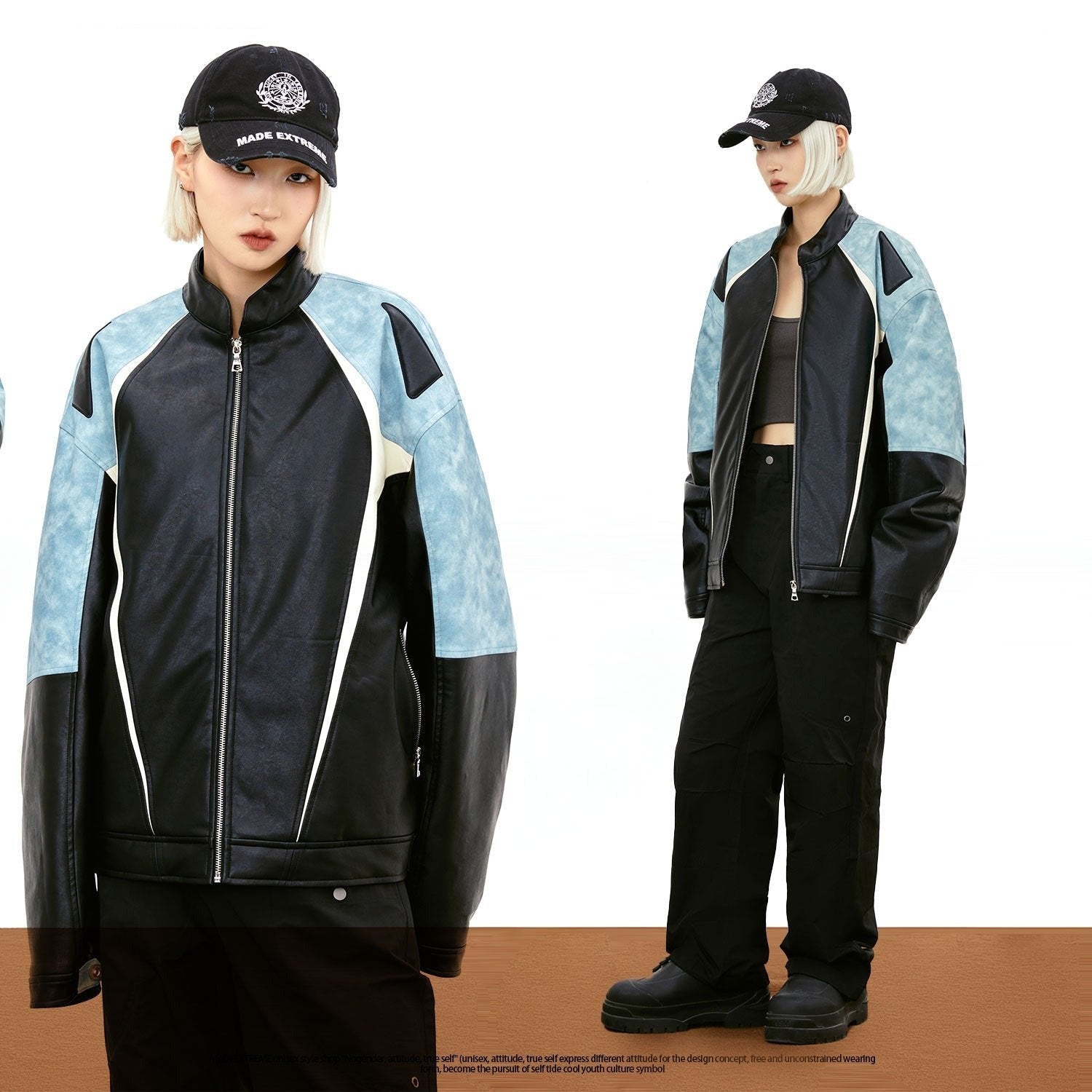 Trendy Loose Contrast Color Motorcycle Jacket for Y2K Aesthetic and Grunge Style