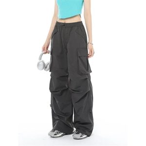 Trendy Loose Fit Cargo Denim Pants for Y2K Aesthetic and Grunge Style Outfits