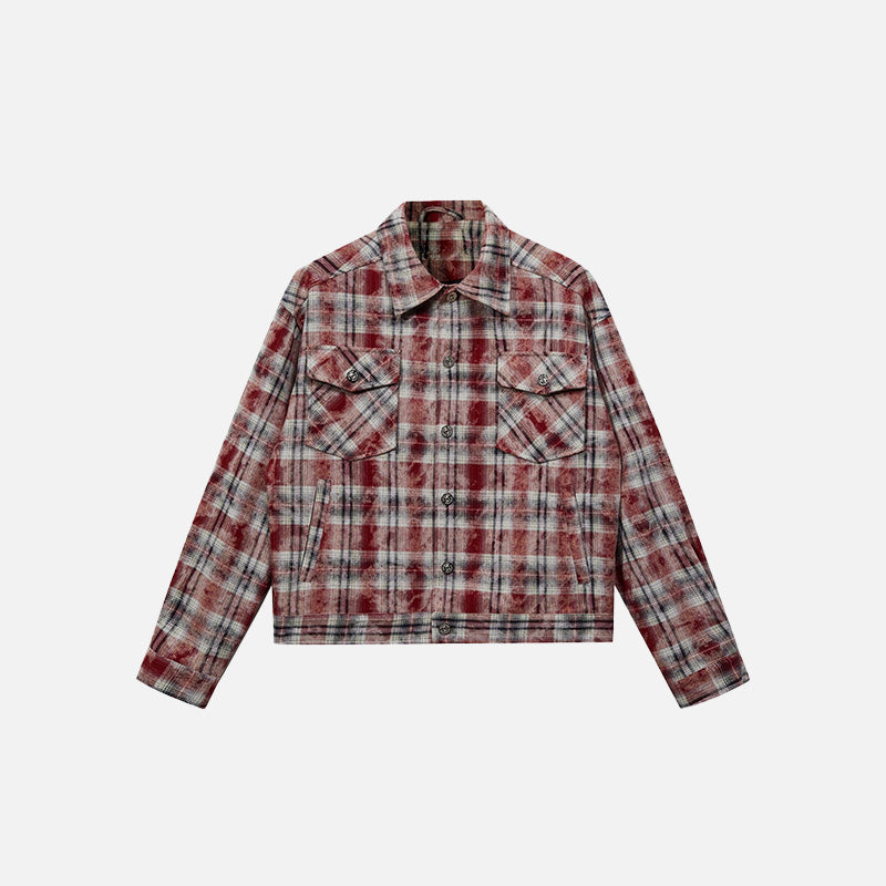 Trendy Loose Plaid Tie-Dye Jacket for Y2K Aesthetic and Grunge Style Outfits