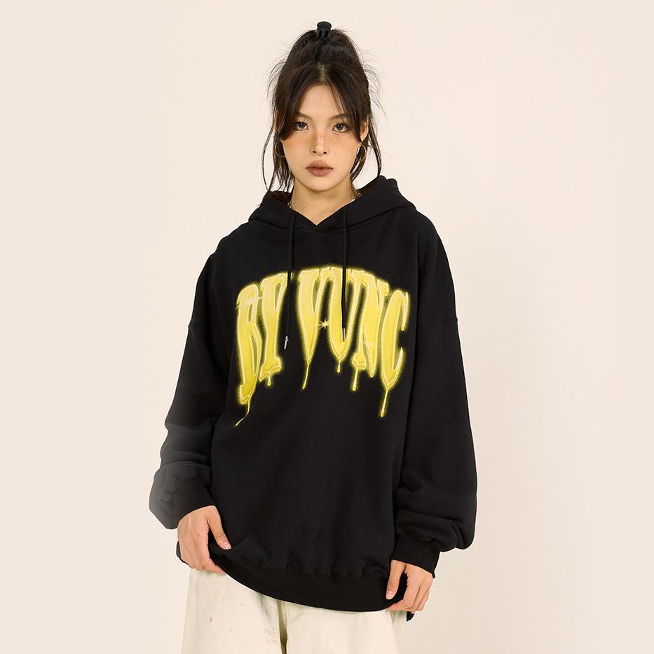 Trendy Loose Printed Washed Hoodie for Y2K Aesthetic and Cozy Grunge Style