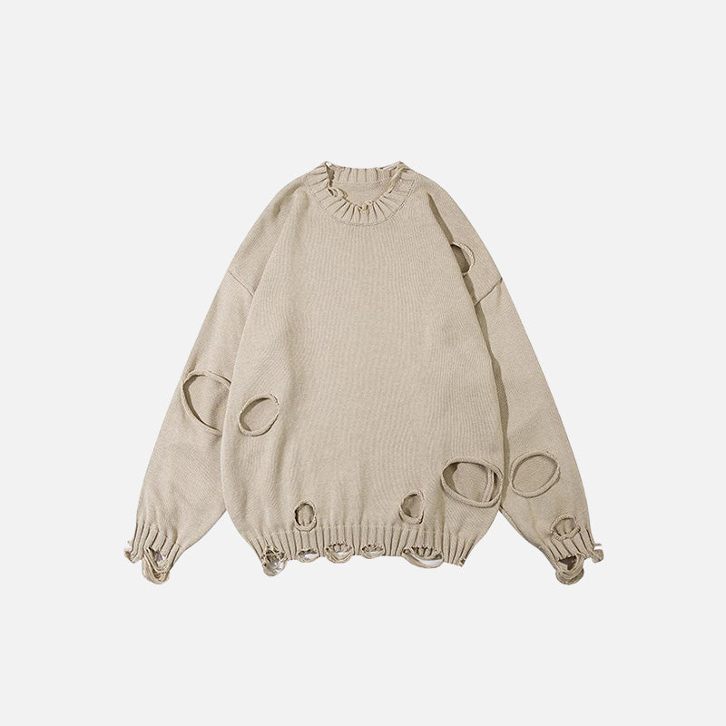 Trendy Loose Ripped Solid Color Sweater for Y2K Aesthetic and Grunge Style Outfits