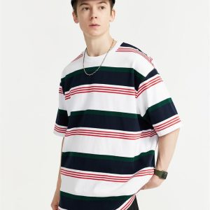 Trendy Loose Striped Contrast T-Shirt for Y2K Aesthetic and Coquette Style Outfits