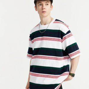 Trendy Loose Striped Contrast T-Shirt for Y2K Aesthetic and Coquette Style Outfits