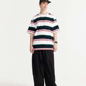 Trendy Loose Striped Contrast T-Shirt for Y2K Aesthetic and Coquette Style Outfits