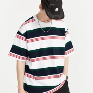 Trendy Loose Striped Contrast T-Shirt for Y2K Aesthetic and Coquette Style Outfits