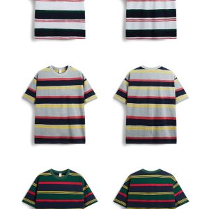 Trendy Loose Striped Contrast T-Shirt for Y2K Aesthetic and Coquette Style Outfits