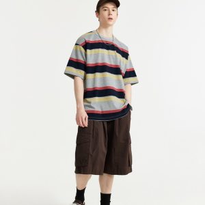 Trendy Loose Striped Contrast T-Shirt for Y2K Aesthetic and Coquette Style Outfits