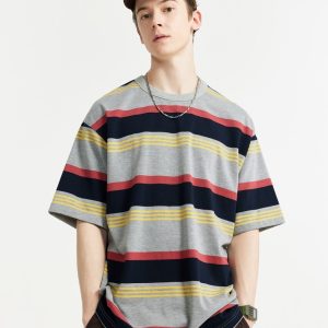 Trendy Loose Striped Contrast T-Shirt for Y2K Aesthetic and Coquette Style Outfits