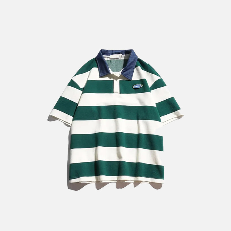 Trendy Loose Striped Polo T-Shirt for Y2K Aesthetic and Coquette Style Outfits