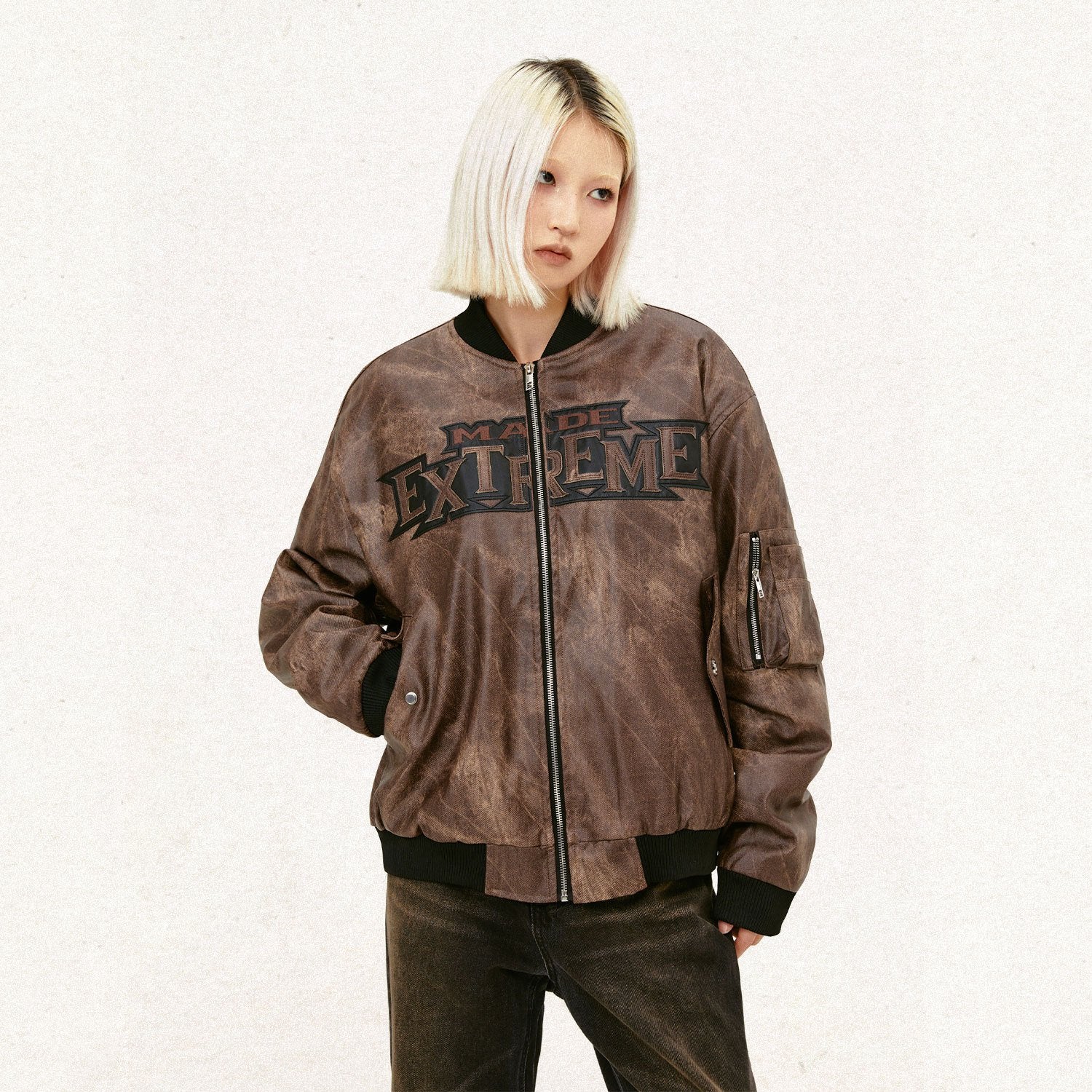 Trendy Loose Washed Embroidered Jacket for Y2K Aesthetic and Grunge Style Lovers