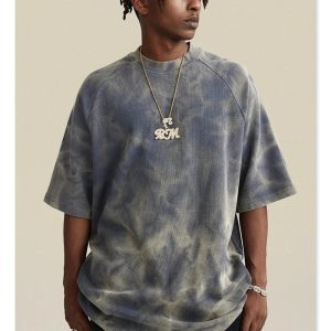 Trendy Loose Water Ripple Washed T-Shirt for Y2K Aesthetic and Grunge Style Lovers