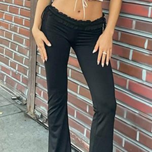 Trendy Low Rise Lace Up Flare Leg Pants for Y2K Fashion and Coquette Aesthetic